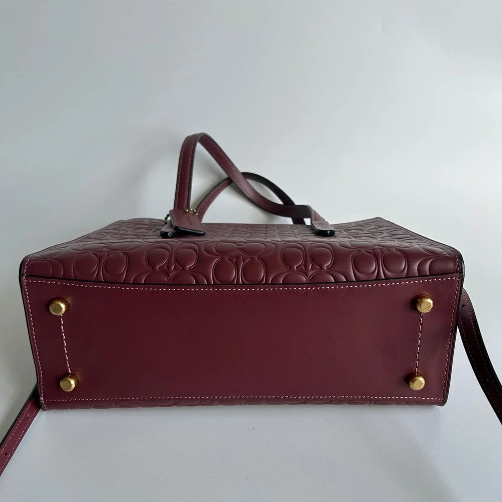 Coach Charlie Carryall 28 Burgundy Signature Leather Satchel Bag Excellent